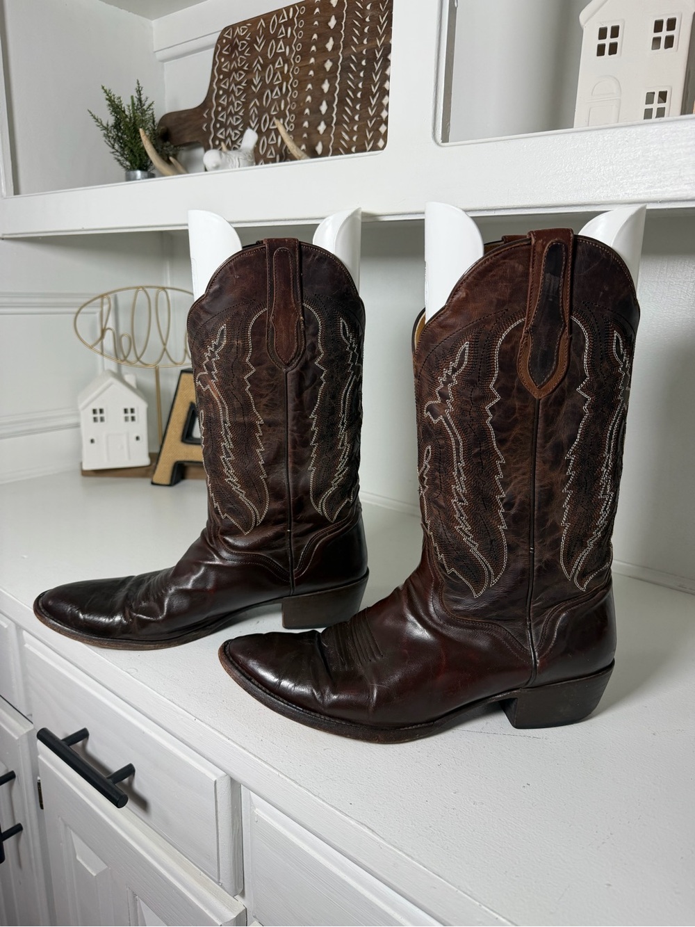 J.B. Dillon Cowboy Boots Men's 10.5D Brown Leather Western Boots Genuine Goat